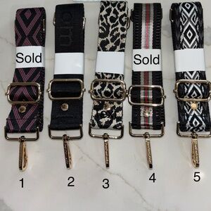 Pom Pom London black purse bag guitar style straps: striped leopard logo NEW